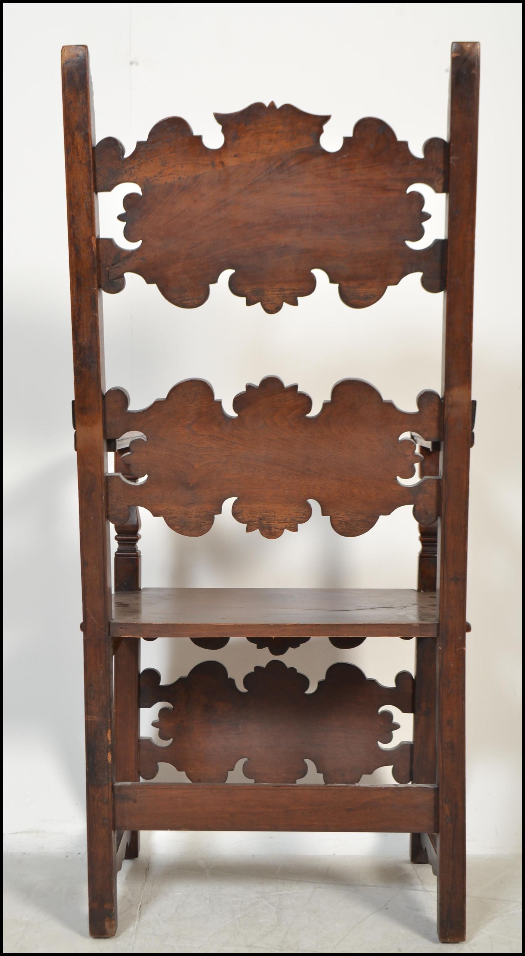 A circa 17th century Italian walnut and marquetry inlaid armchair. The chair being raised on block - Image 8 of 10