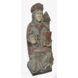 A believed 18th / 19th century wooden polychrome French architectural statue of St Barbara.