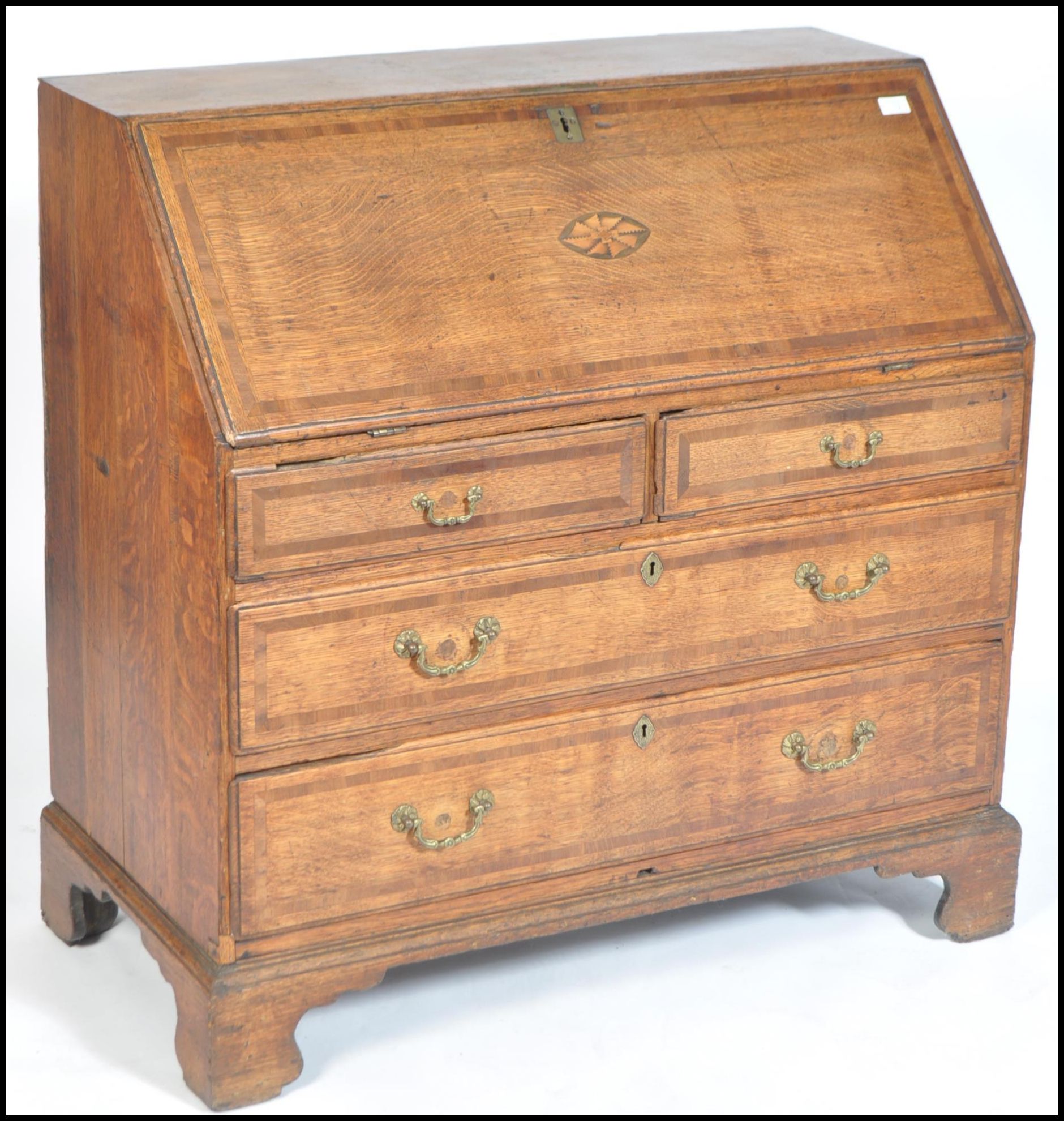 An 18th century North Country Lancashire bureau desk. Raised on bracket feet with a series of - Image 8 of 12