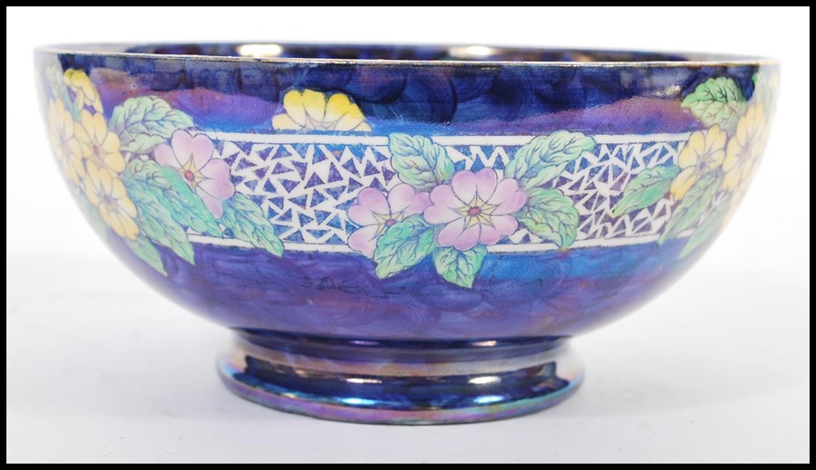 A vintage early 20th century Mailing lustre bowl in the Primrose pattern 6403. Raised on small - Image 2 of 4