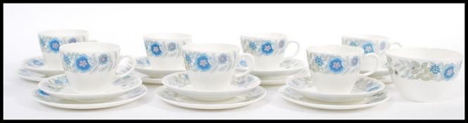 A 20th Century Wedgwood bone china part tea service in the Clementine pattern, having blue floral