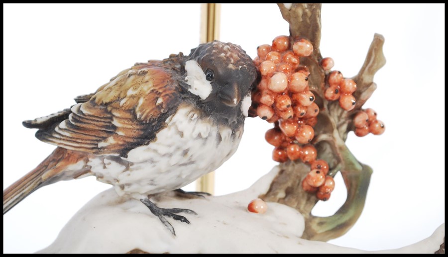 A vintage Capodimonte ceramic table lamp in the form of a bird raised on naturalistic scenery and - Image 2 of 5