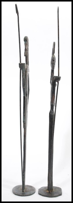 A pair of vintage 20th century bronze / bronzed tall Greek figurines of the Gods Poseidon and Athena - Image 4 of 6