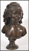 A 19th century bronze bust of a young girl with her ringlets of hair tied back, raised on a pedestal