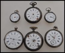 A group of six pocket watches dating from the 19th century to include two small ladies fob