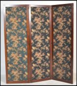A 19th century Victorian silk and mahogany framed three panel room divider / discretionary /