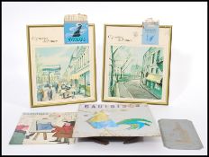 A collection of vintage retro Cigarette point of sale advertising counter top easel signs, the signs