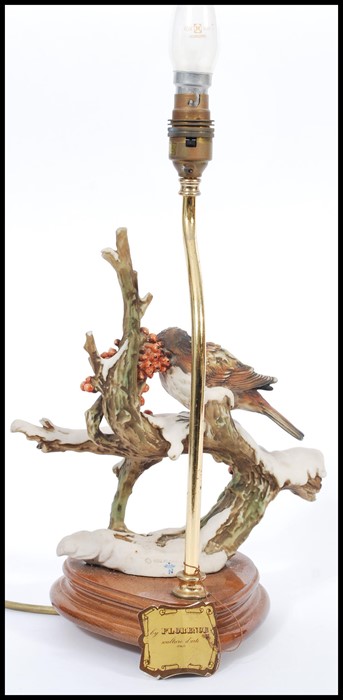 A vintage Capodimonte ceramic table lamp in the form of a bird raised on naturalistic scenery and - Image 4 of 5