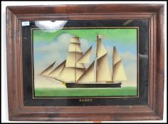 An early 20th century reverse painting on glass depicting a sailing ship clipper boat entitled '