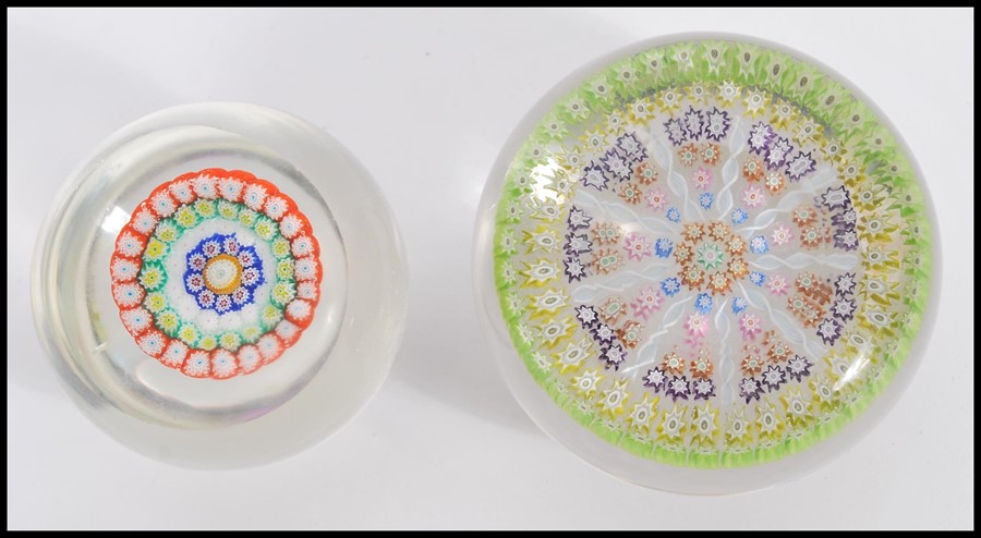 Two 20th Century paperweights to include a smaller glass domed paper weight with a coloured - Image 3 of 3