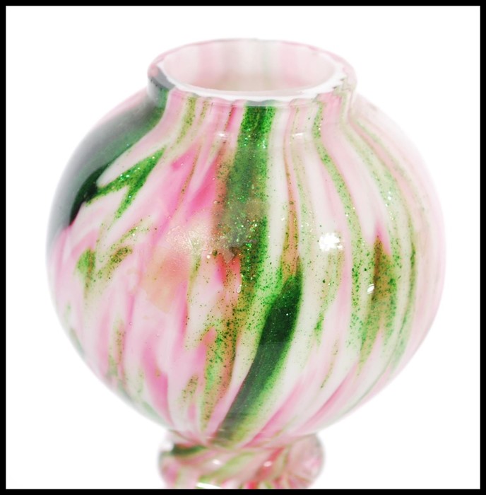 An unusual 19th Century Victorian hand blown vase / ornament with green and pink swirl pattern - Image 2 of 4