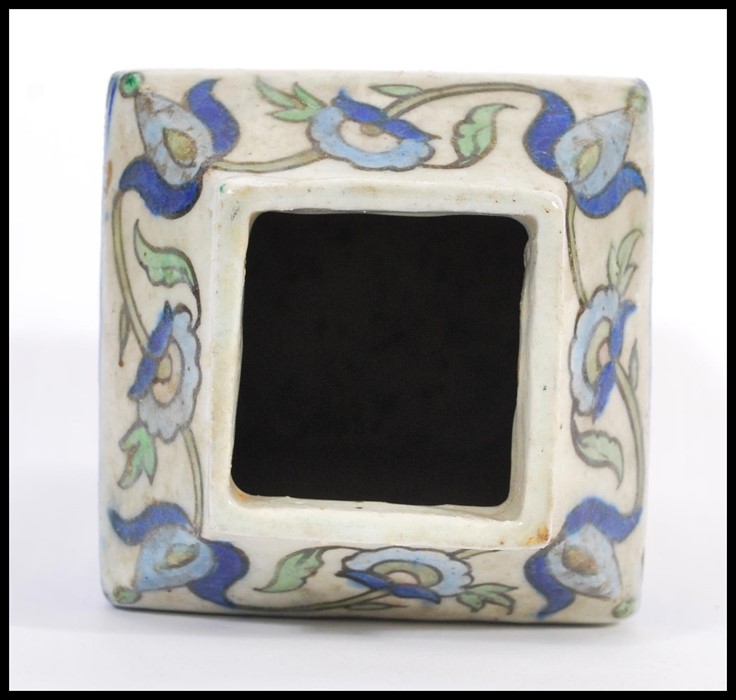 A vintage 20th Century Anglo Indian art pottery ceramic bowl of square form, the vase decorated with - Image 3 of 4