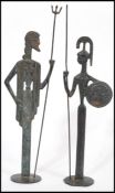 A pair of vintage 20th century bronze / bronzed tall Greek figurines of the Gods Poseidon and Athena
