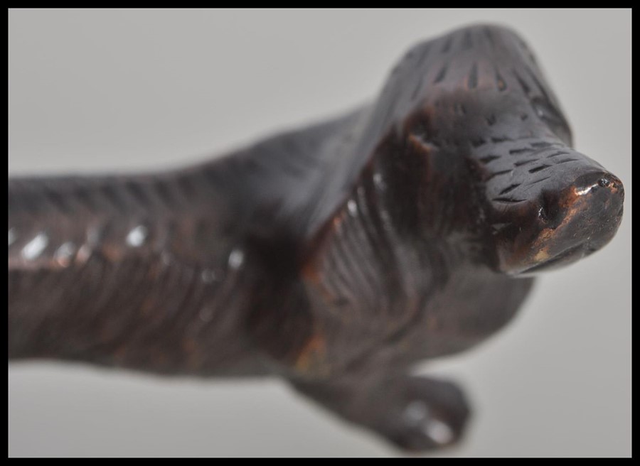 An early 20th century bronze statue figurine of a dachshund sausage dog modelled on all fours with - Image 4 of 4