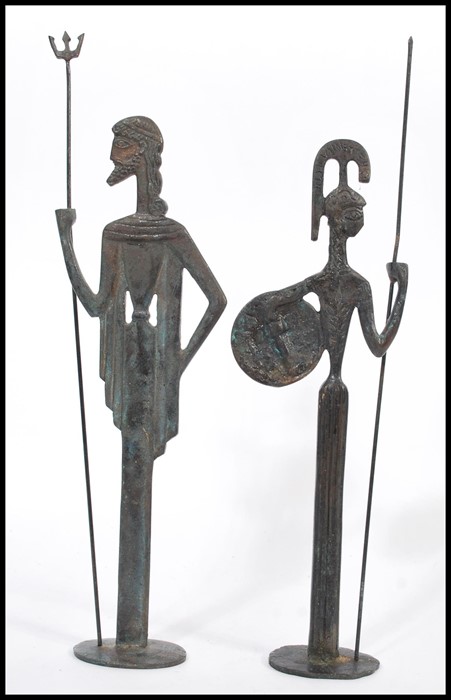 A pair of vintage 20th century bronze / bronzed tall Greek figurines of the Gods Poseidon and Athena - Image 5 of 6