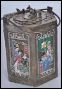 A 20th Century Japanese metal tea caddy / tea pot combination of hexagonal form having decorative