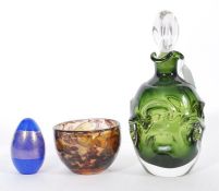 Bo Borgstrom - Åseda Glasbruk a vintage green glass Thumbprint bottle decanter with glass stopper