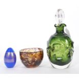 Bo Borgstrom - Åseda Glasbruk a vintage green glass Thumbprint bottle decanter with glass stopper