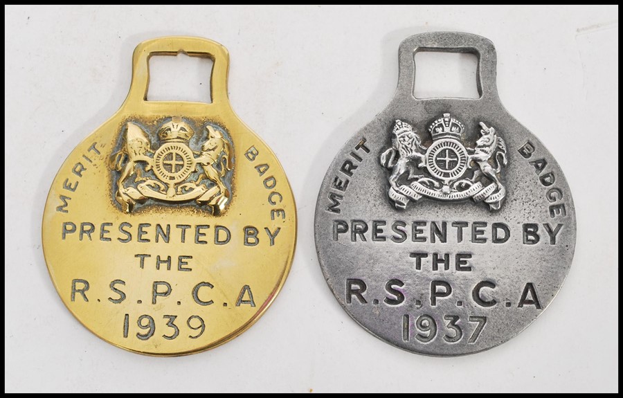 Two vintage 20th Century Horse Brass merit badges, the first cast in aluminium Presented By The R.