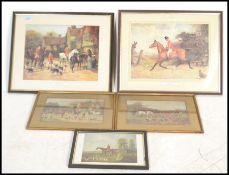 A group of five framed and glazed fox hunting prints to include a Victorian pair, Going Out, Richard