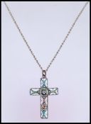 A 19th century Italian micro mosaic ( micromosaic ) crucifix cross pendant on gilt brass back with