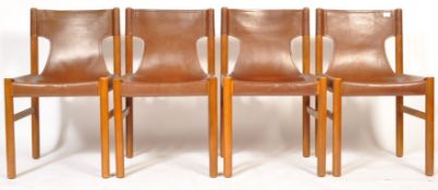 RETRO TEAK AND LEATHER CHAIRS IN THE MANNER OF MICHEL ARNOULT