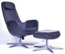 CONTEMPORARY BLACK LEATHER SWIVEL EGG TYPE CHAIR