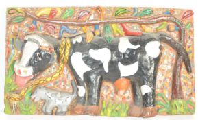 RETRO PAPIERMACHE SCULPTURAL WALL HANGING OF A COW AND CALF
