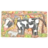 RETRO PAPIERMACHE SCULPTURAL WALL HANGING OF A COW AND CALF