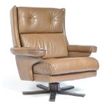 DANISH BUFFALO LEATHER SWIVEL ARMCHAIR BY MASDSEN OG SCHUBEL