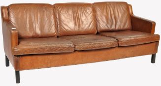 COGNAC LEATHER SOFA SETTEE IN THE MANNER OF BORGE MOGENSEN