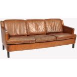 COGNAC LEATHER SOFA SETTEE IN THE MANNER OF BORGE MOGENSEN