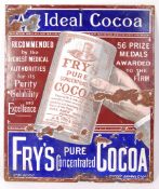 FRY'S PURE CONCENTRATED COCOA ANTIQUE ADVERTISING ENAMEL SIGN