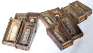 SET OF 10 MID CENTURY STACKING WOODEN INDUSTRIAL BRICK MOULDS