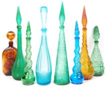 ITALIAN STUDIO ART GLASS GENIE BOTTLES / DECANTERS WITH STOPPERS