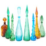 ITALIAN STUDIO ART GLASS GENIE BOTTLES / DECANTERS WITH STOPPERS