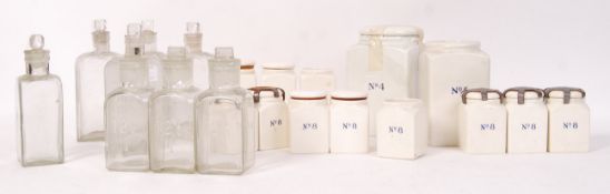 ANTIQUE PORCELAIN AND GLASS APOTHECARY MILITARY MEDICINE JARS