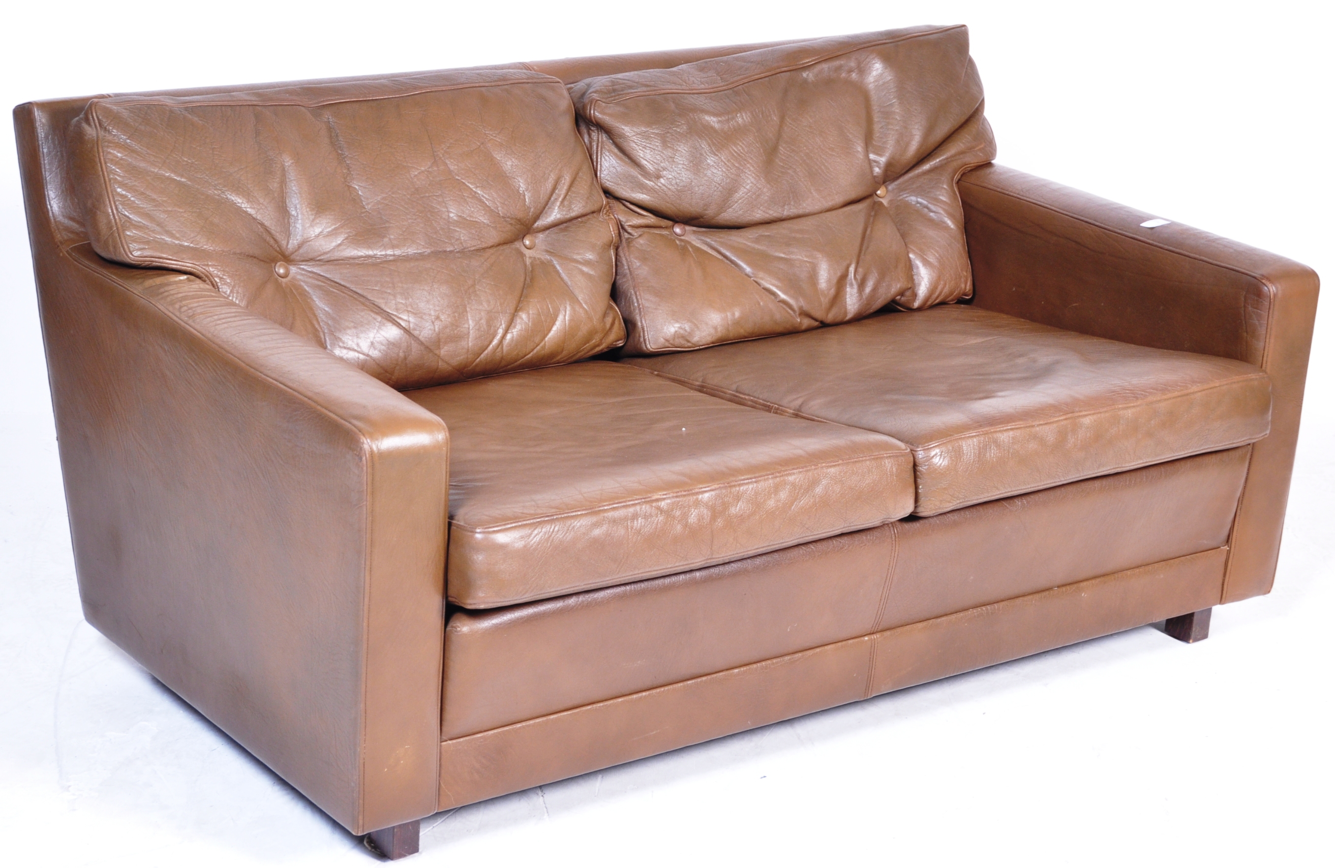 DANISH RETRO VINTAGE FULL GRAIN LEATHER TWO SEAT SOFA SETTEE - Image 2 of 4