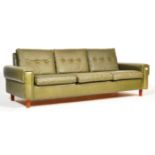 RETRO 20TH CENTURY DANISH MOSS GREEN LEATHER SOFA SETTEE