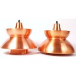 PAIR OF DANISH INSPIRED COPPER DISHED PENDANT CEILING LIGHTS