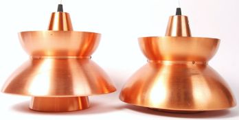 PAIR OF DANISH INSPIRED COPPER DISHED PENDANT CEILING LIGHTS