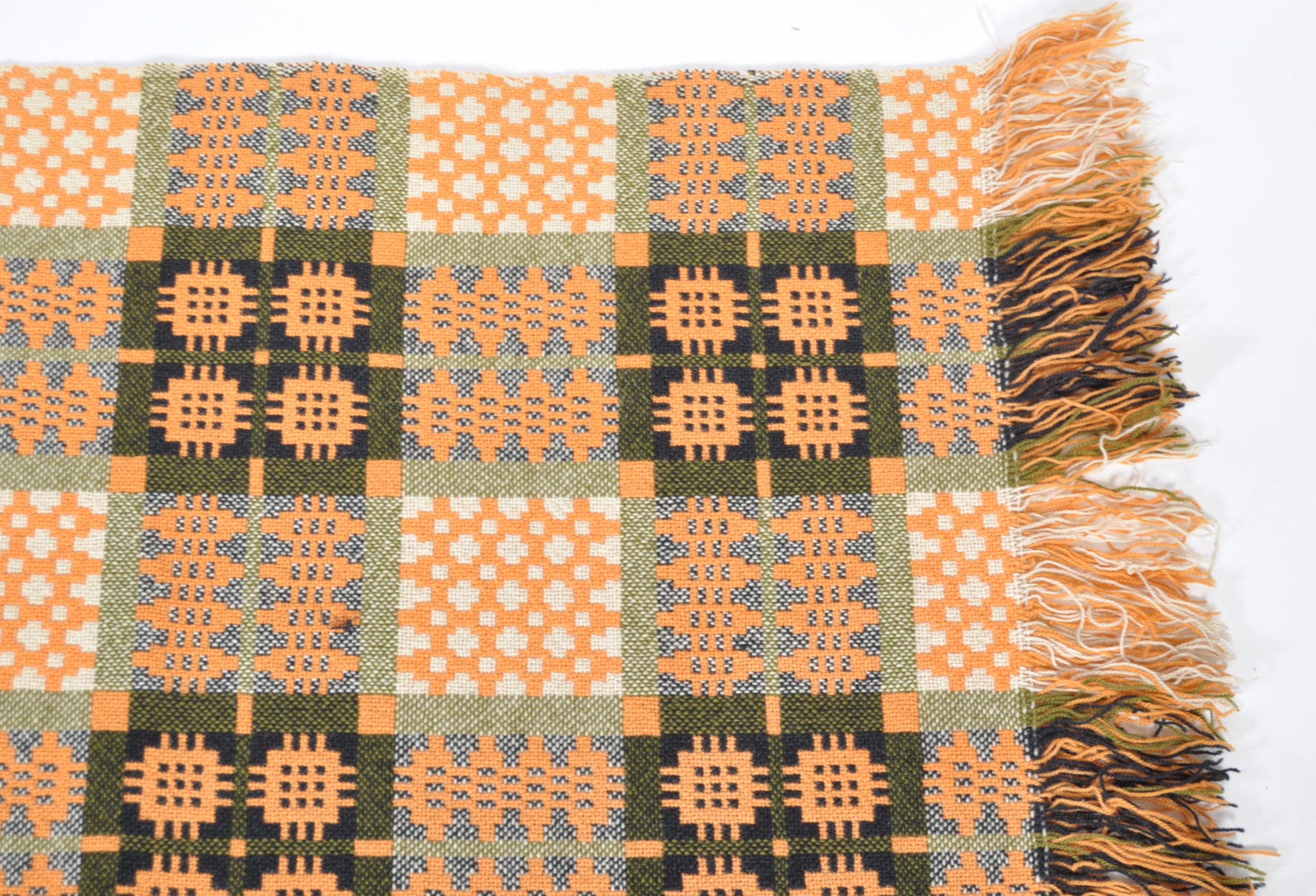 MID 20TH CENTURY ORANGE AND BLACK GEOMETRIC WELSH BLANKET - Image 2 of 4