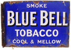 VINTAGE DOUBLE SIDED PORCELAIN ADVERTISING SIGN FOR BLUE BELL TOBACCO