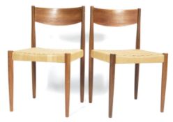 DANISH RETRO VINTAGE TEAK AND PAPER CORD DINING / SIDE CHAIRS
