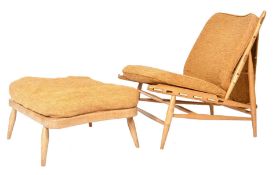 ERCOL VINTAGE MODEL 427 AND FOOTSTOOL BY LUCIAN ERCOLANI