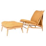 ERCOL VINTAGE MODEL 427 AND FOOTSTOOL BY LUCIAN ERCOLANI