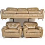 DANISH BUFFALO LEATHER SOFA SETTEE AND ARMCHAIRS BY MADSEN OG SCHUBEL