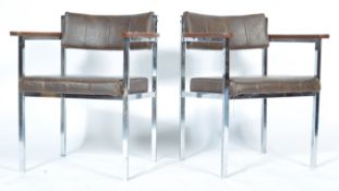 1970'S RETRO VINTAGE CHROME , LEATHER AND TEAK CARVER CHAIRS
