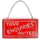 VINTAGE 20TH CENTURY MIRRORED SIGN ' YOUR ENQUIRIES INVITED '