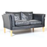 20TH CENTURY RETRO BLACK LEATHER TWO SEAT SOFA SETTEE BY STOUBY